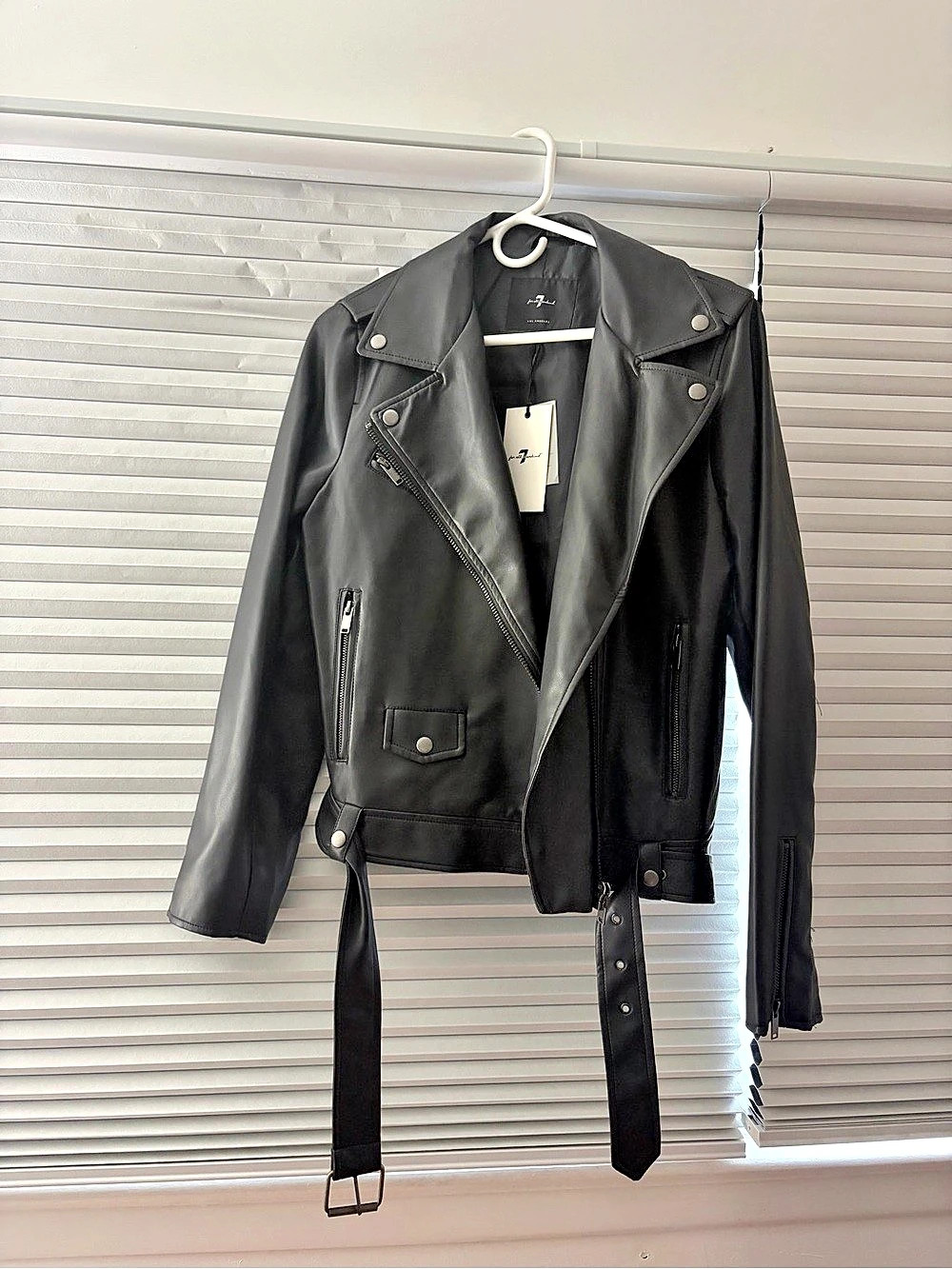 7 For All Mankind Leather Moto Jacket in Black Size Medium NWT